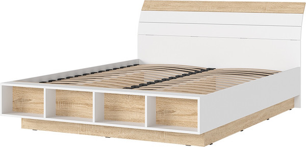 Изображение товара Двуспальная кровать Стендмебель Санса КР-02 160x200 (белый/дуб сонома)