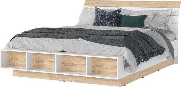 Изображение товара Двуспальная кровать Стендмебель Санса КР-02 160x200 (белый/дуб сонома)