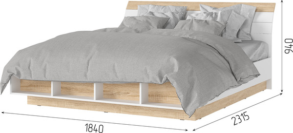 Изображение товара Двуспальная кровать Стендмебель Санса КР-03 180x200 (дуб сонома/белый)