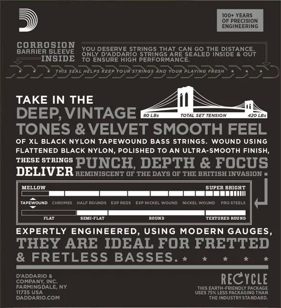 Изображение товара Струны для бас-гитары D'Addario ETB92S Tapewound 50-105
