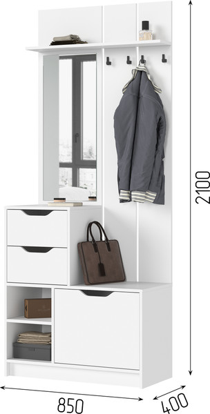 Изображение товара Секция в прихожую Стендмебель Руна ПР 01 (белый)