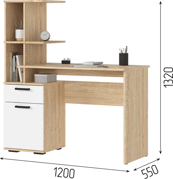Изображение товара Письменный стол Стендмебель Санса СТ-01 (белый/дуб сонома)