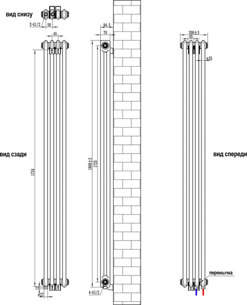 Изображение товара Радиатор стальной Faberg Extra 2 универсальное подключение (серый матовый RAL-7016, 4 секции)