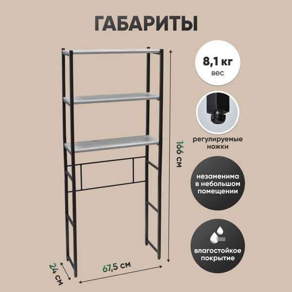 Изображение товара Стеллаж Solmax&Home Loft ЛДСП / СВЛ16 / IS99952 (бетон/черный)