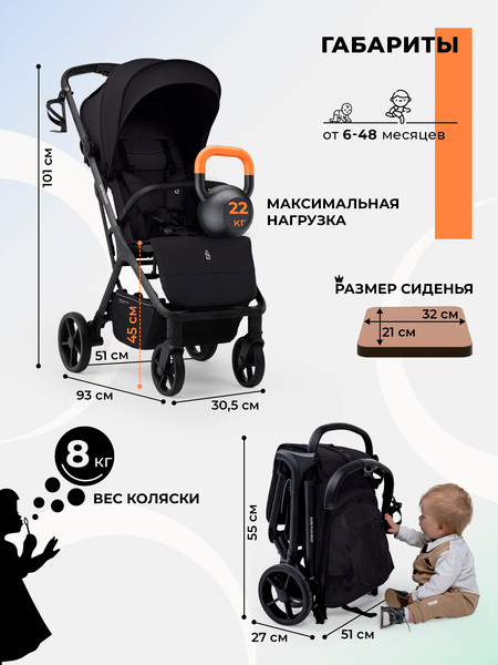 Изображение товара Детская прогулочная коляска Sweet Baby SBL Aura Plus Basic (черный)