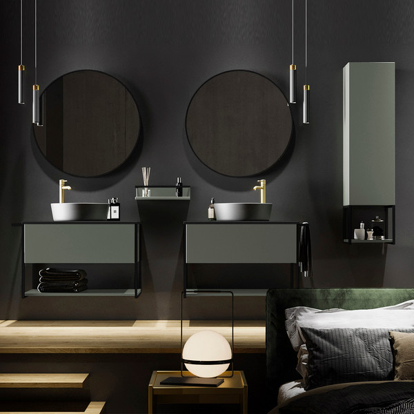 Изображение товара Полка для ванной Lauter Lea с рейлингом (серо-зеленый полуматовый)