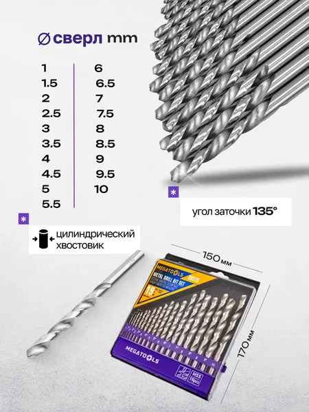 Изображение товара Набор сверл Megatools MT-DBS19 (60715)