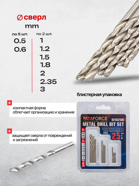 Изображение товара Набор сверл Yataforce YF-924U25W (60723)