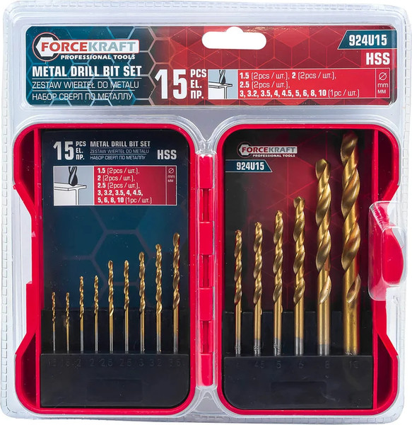 Изображение товара Набор сверл ForceKraft FK-924U15 (61588)