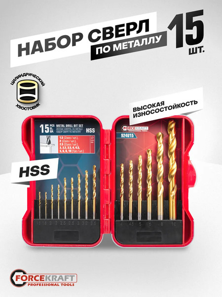 Изображение товара Набор сверл ForceKraft FK-924U15 (61588)