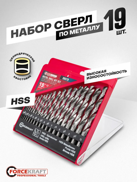 Изображение товара Набор сверл ForceKraft FK-DBS19 (61593)