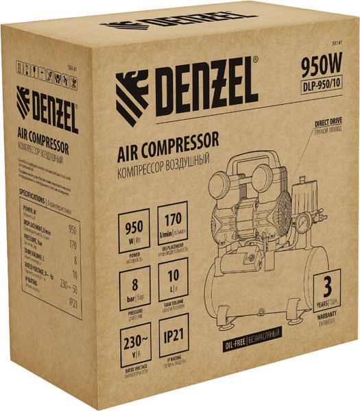 Изображение товара Воздушный компрессор Denzel DLP-950/10 / 58141