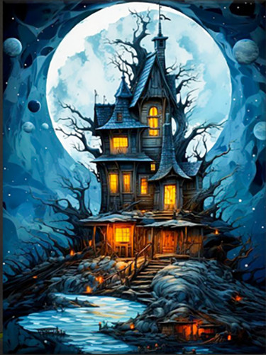 Изображение товара Картина по номерам Флюид Дом с привидениями 40x50 / FHR0421