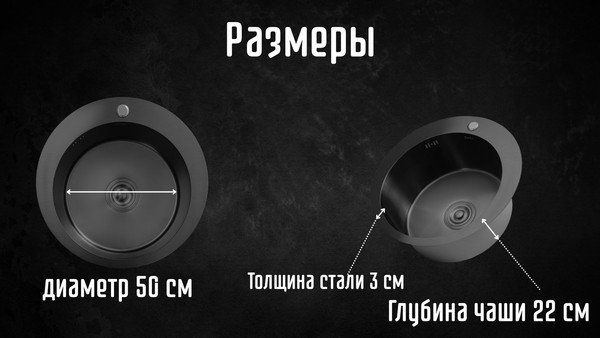 Изображение товара Мойка кухонная Astir PVD Black 50x50RB (с сифоном, дозатором и коландером)