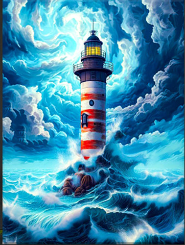 Изображение товара Картина по номерам Флюид Маяк во время шторма 40x50 / FHR0425