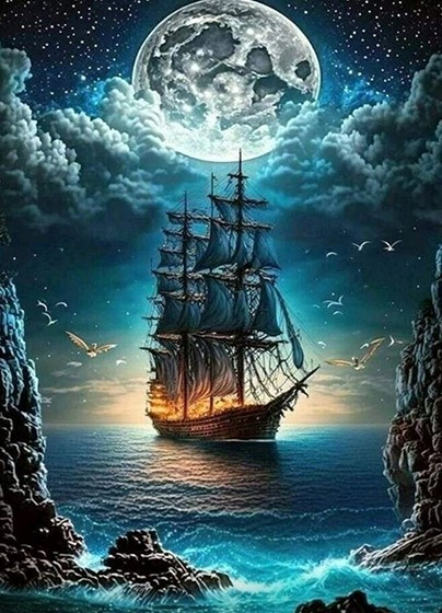 Изображение товара Картина по номерам Молли Корабль в лунном свете 40x50 / LFH0001