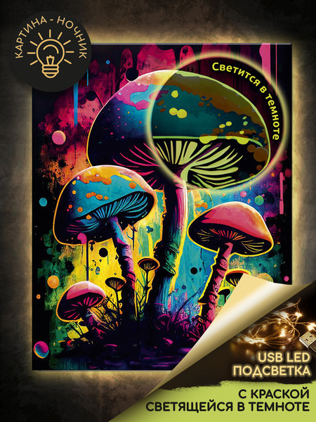 Изображение товара Картина по номерам Молли Неоновые грибы 40x50 / LFH0002