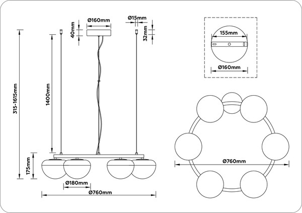 Изображение товара Люстра Ambrella LH12003/6 BK/GD/SM (черный/золото/дымчатый)