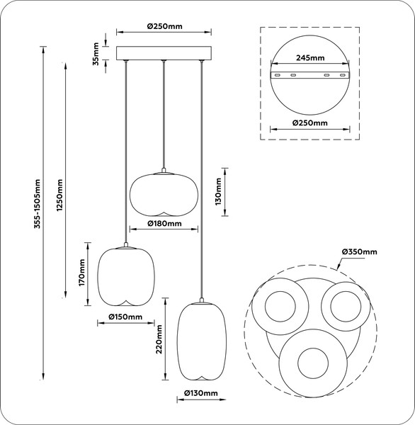 Изображение товара Люстра Ambrella LH11099/3 BK/SM (черный/дымчатый)