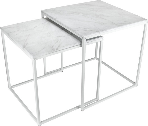 Изображение товара Комплект журнальных столиков Мебелик МеталлАрт М002 (белый мрамор/белый)