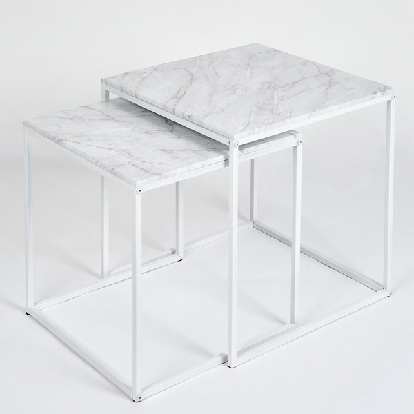 Изображение товара Комплект журнальных столиков Мебелик МеталлАрт М002 (белый мрамор/белый)
