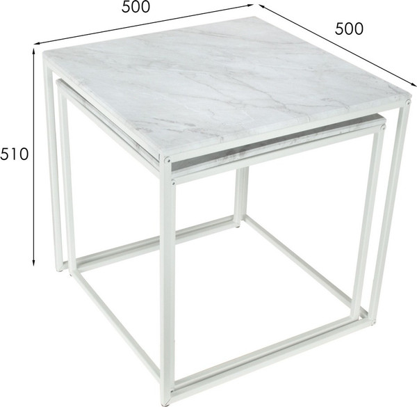 Изображение товара Комплект журнальных столиков Мебелик МеталлАрт М002 (белый мрамор/белый)