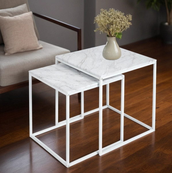 Изображение товара Комплект журнальных столиков Мебелик МеталлАрт М002 (белый мрамор/белый)