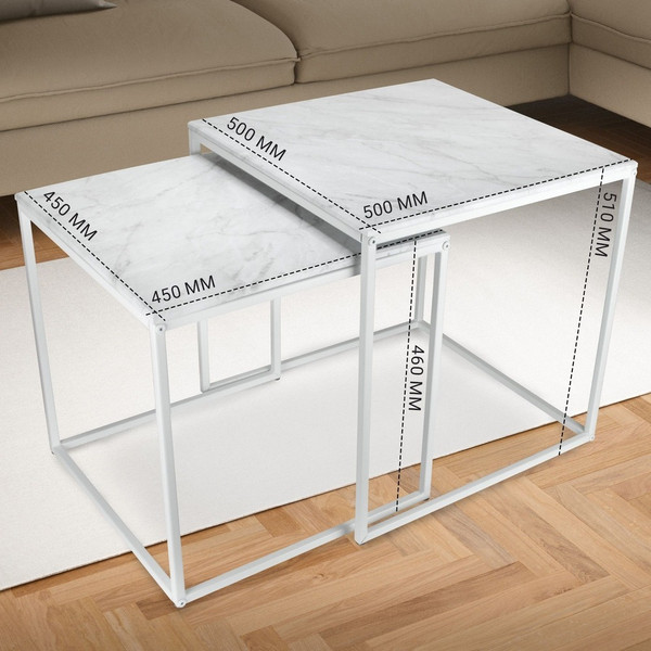 Изображение товара Комплект журнальных столиков Мебелик МеталлАрт М002 (белый мрамор/белый)