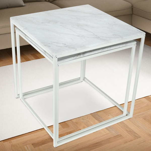 Изображение товара Комплект журнальных столиков Мебелик МеталлАрт М002 (белый мрамор/белый)