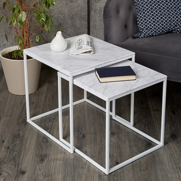 Изображение товара Комплект журнальных столиков Мебелик МеталлАрт М002 (белый мрамор/белый)