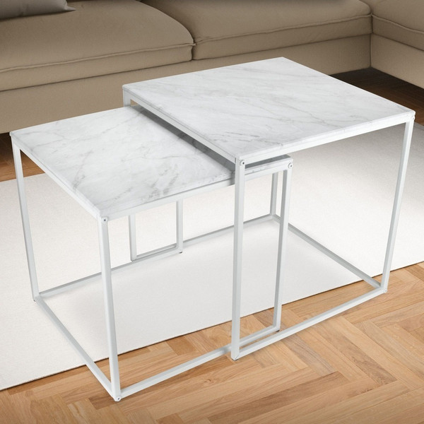 Изображение товара Комплект журнальных столиков Мебелик МеталлАрт М002 (белый мрамор/белый)