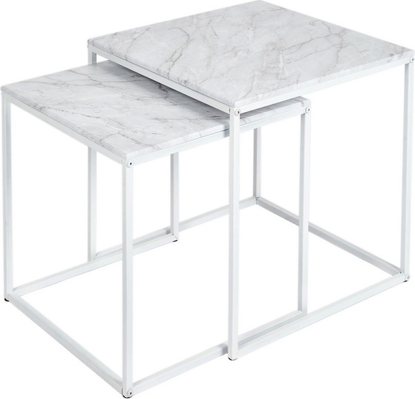 Изображение товара Комплект журнальных столиков Мебелик МеталлАрт М002 (белый мрамор/белый)
