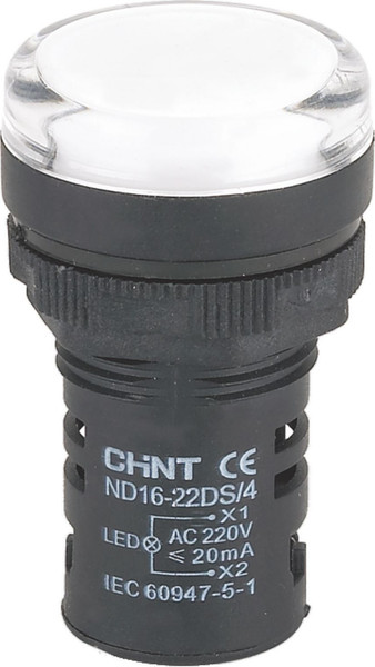 Изображение товара Лампа сигнальная Chint ND16-22DS/4 АС 400В (R) / 593430 (белый)
