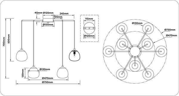 Изображение товара Люстра Ambrella LH51001/6+3 SGD/BK/FR (золотой песок/черный/белый матовый)