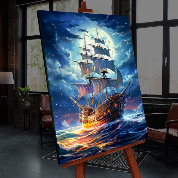 Изображение товара Картина по номерам Флюид Парусник в полнолуние 40x50 / FHR0416