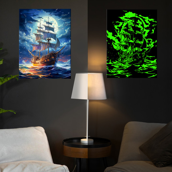 Изображение товара Картина по номерам Флюид Парусник в полнолуние 40x50 / FHR0416