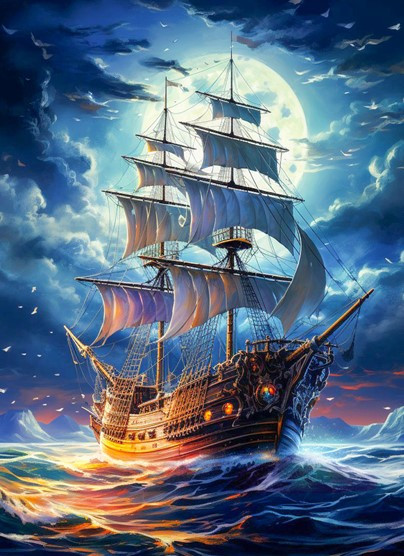 Изображение товара Картина по номерам Флюид Парусник в полнолуние 40x50 / FHR0416