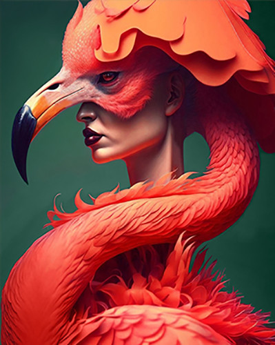 Изображение товара Картина по номерам Молли Фламинго боди арт 40x50 / HR0611