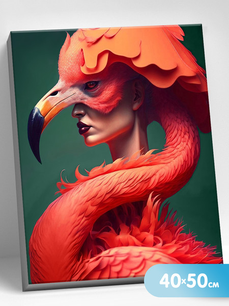 Изображение товара Картина по номерам Молли Фламинго боди арт 40x50 / HR0611