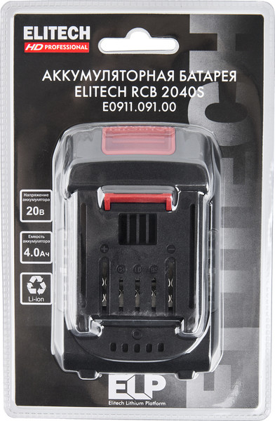 Изображение товара Аккумулятор для электроинструмента Elitech 20V 4.0 Ah RCB 2040S E0911.091.00 / 205871