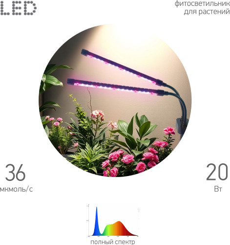Изображение товара Светильник для растений ЭРА FITO-20W-АLED-Ra-USB / Б0068236