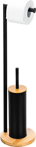 Изображение товара Стойка для туалетной бумаги с ершиком El Casa 240502 (черный, на бамбуковой подставке)