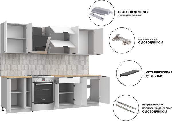 Изображение товара Кухонный гарнитур Arvento Флок-плюс 2м (белый)