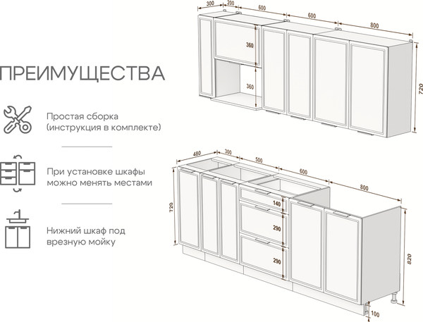 Изображение товара Кухонный гарнитур Arvento Флок-плюс 2.2м (белый)
