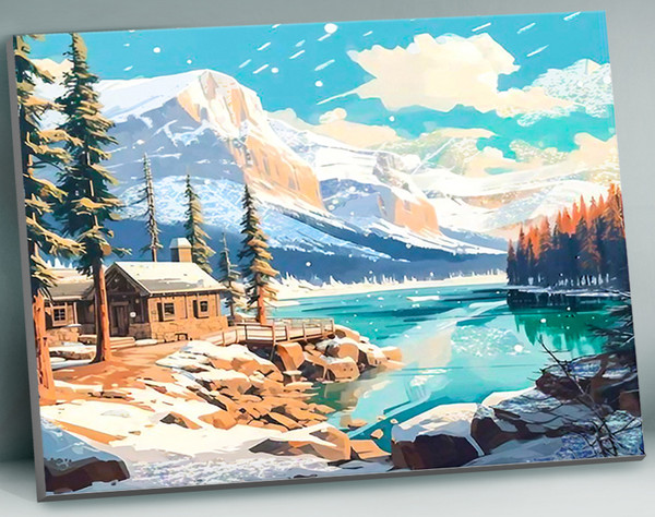 Изображение товара Картина по номерам Флюид Домик у горного озера 40x50 / QHR0001