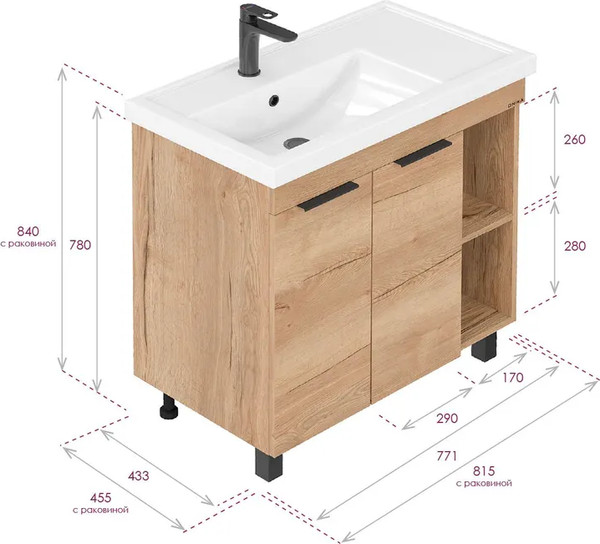 Изображение товара Тумба под умывальник Onika Легран 80 (108063)