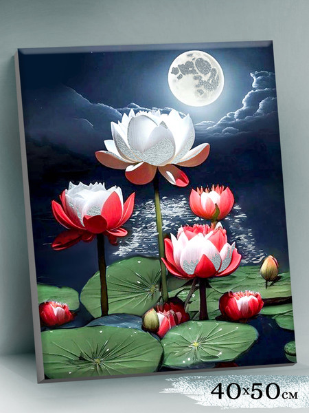 Изображение товара Картина по номерам Флюид Лотос в сиянии луны 40x50 / QHR0014