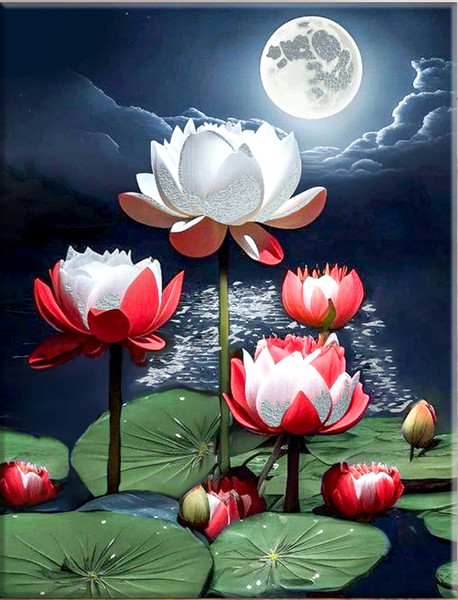 Изображение товара Картина по номерам Флюид Лотос в сиянии луны 40x50 / QHR0014