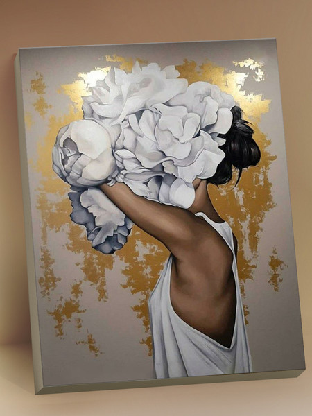 Изображение товара Картина по номерам Флюид Девушка с пионами 40x50 / HR0385