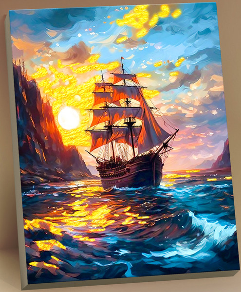Изображение товара Картина по номерам Флюид Парусник на закате 40x50 / HR0689